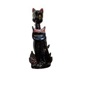 Vintage MCM Black Cat Whiskey Decanter - Artmark Japan - Fire Molded Clay